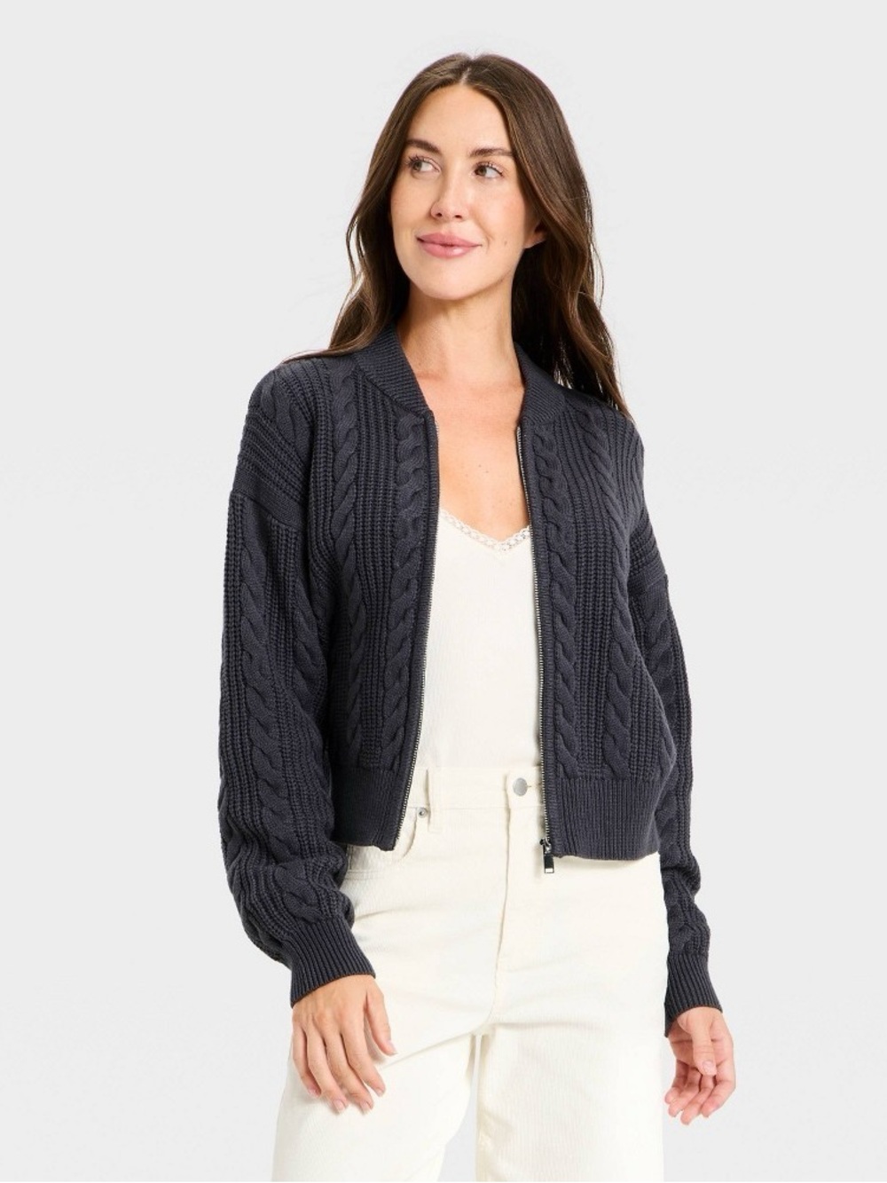 Women's Cable Full Zip Fashion Jacket - Universal Thread - Charcoal Gray M